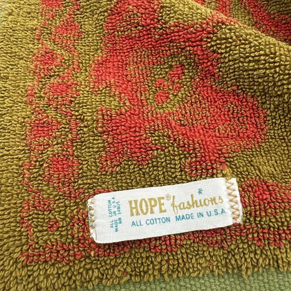 Vintage Hope Fashions Sculpted Fringe Hand Towel Orange Green USA